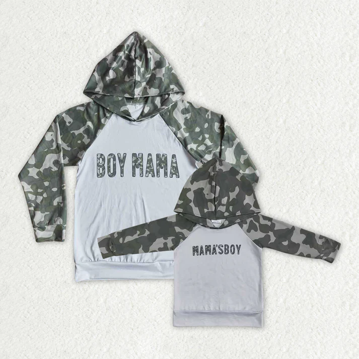 Adults and Baby Army Green Camouflage Hooded Long Sleeve Pullover Sweatshirt