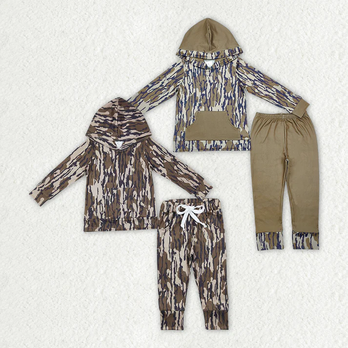 Baby Boys Camouflage Hooded Pullover Long Sleeve Pants Set
