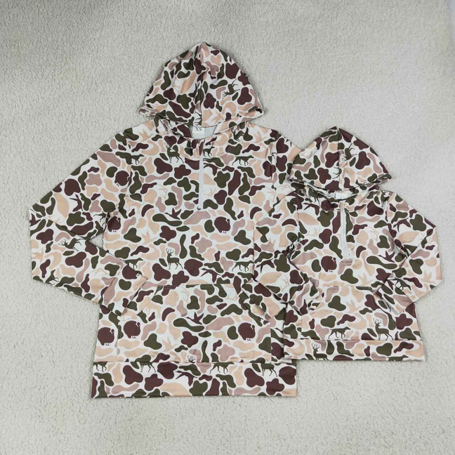 BT1852 RTS NO MOQ (In stock)Baby Girls Turkey Pumpkin Long Sleeve Top Flare Bell Pants OutfitBaby Boys Deer Dogs Ducks Camo Hunting Zip Pocket Hoodies Top