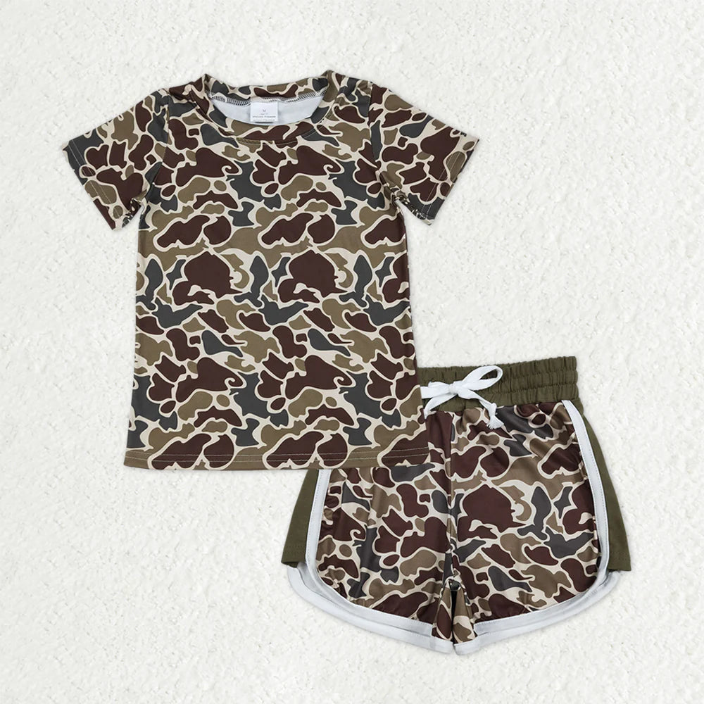 1.13 RTS NO MOQ (In stock) BT1648 + SS0745 Baby Girls Southern Dark Khaki Camo Shirt Top Shorts Clothes Sets