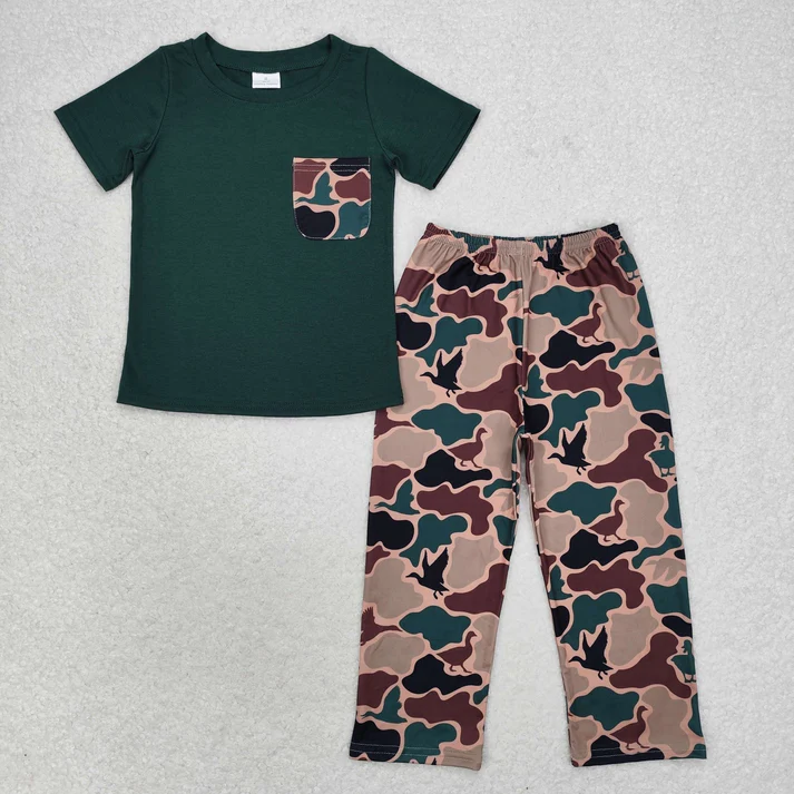 Baby Boys Khaki-Army Green Long Sleeve Suit & Short Sleeve Crawling Suit