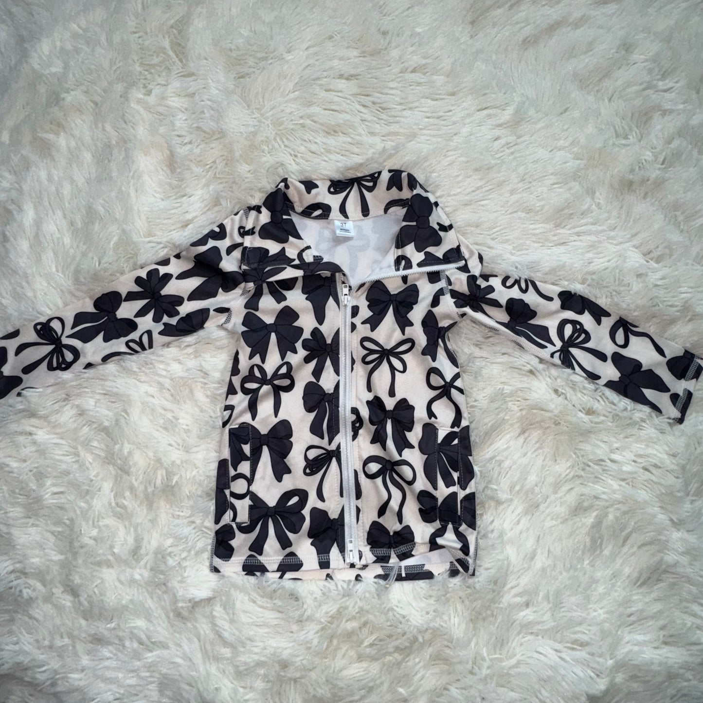 11.5 RST GT1084 Baby Girls Long Sleeves Black Bows Zipper Pockets Yoga Jacket Tops