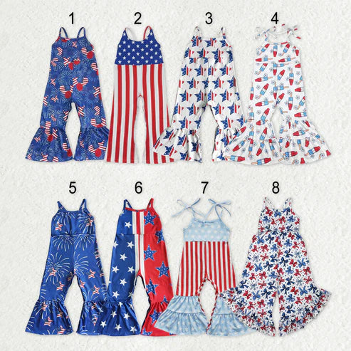 10.16 RTS Sibling Baby Girls 4th Of July Summer Bell Bottoms Jumpsuits