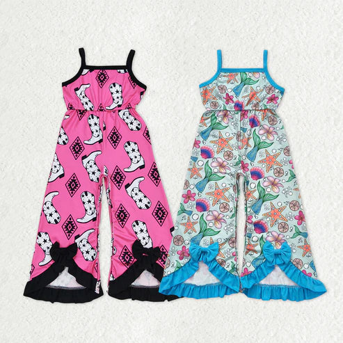 10.16 RTS Sibling Baby Girls Straps Boots Aztec Sea World Flare Jumpsuits