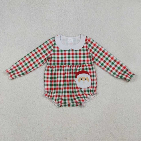 10.13 RTS Sibling Baby Girls Red Green Checked Embroidery Santa Tunic Ruffle Pants Christmas Set Rompers