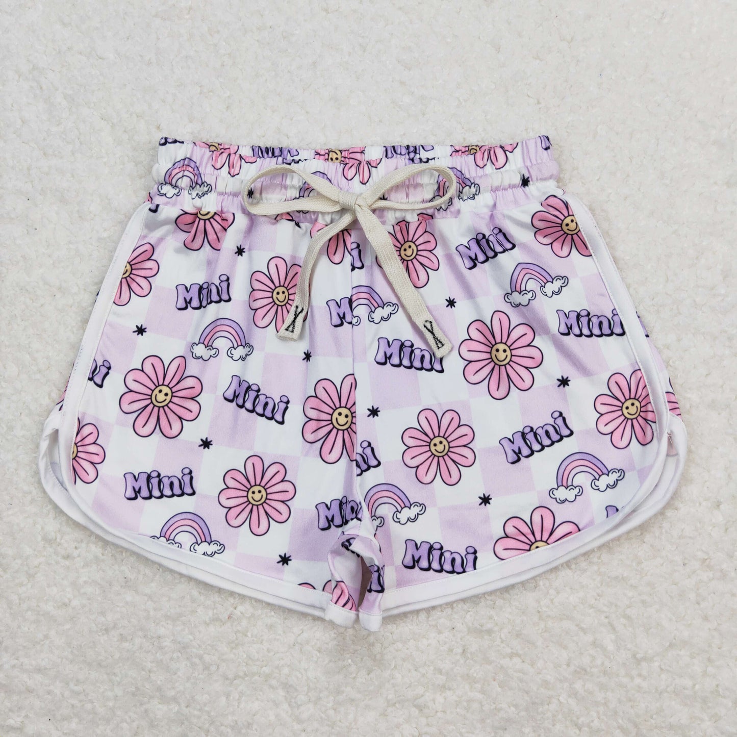 Baby Girls and Adults women Smiley face floral light purple sports shorts