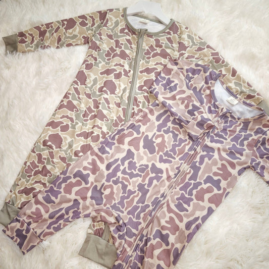 10.18 RTS Sibling Baby Infant Boys Western Camo Fall Zip Rompers