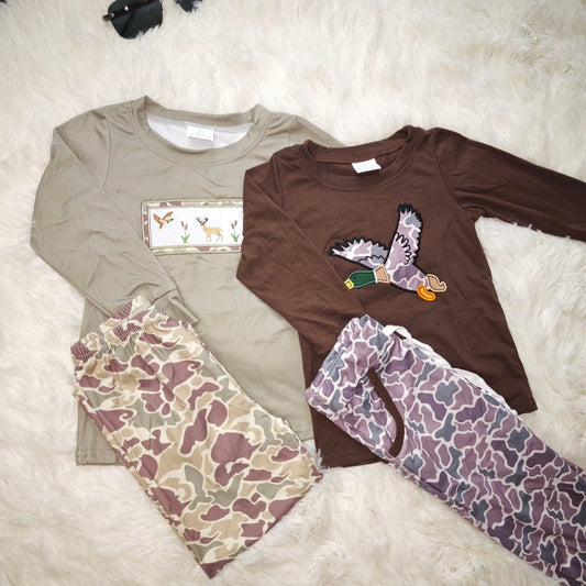 10.20 RTS Silbing Baby Boys Camo Hunting Deer Duck Tee Shirts Pants Clothes Sets