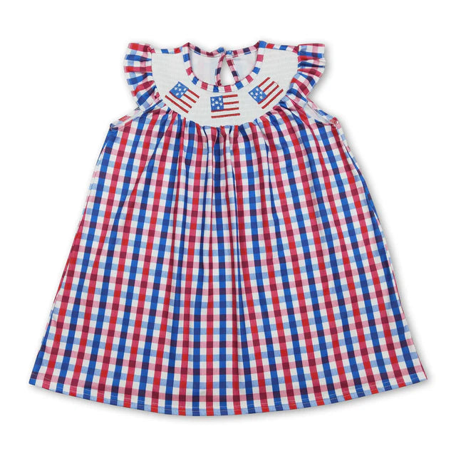 RTS Sibling Plaid flag smocked girls 4th of july dresses