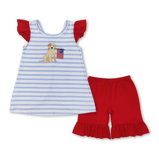 RTS Sibling Flutter sleeves flag tunic ruffle shorts girls patriotic set