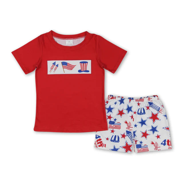 RTS Sibling Red top balloon flag shorts boys 4th of july clothes