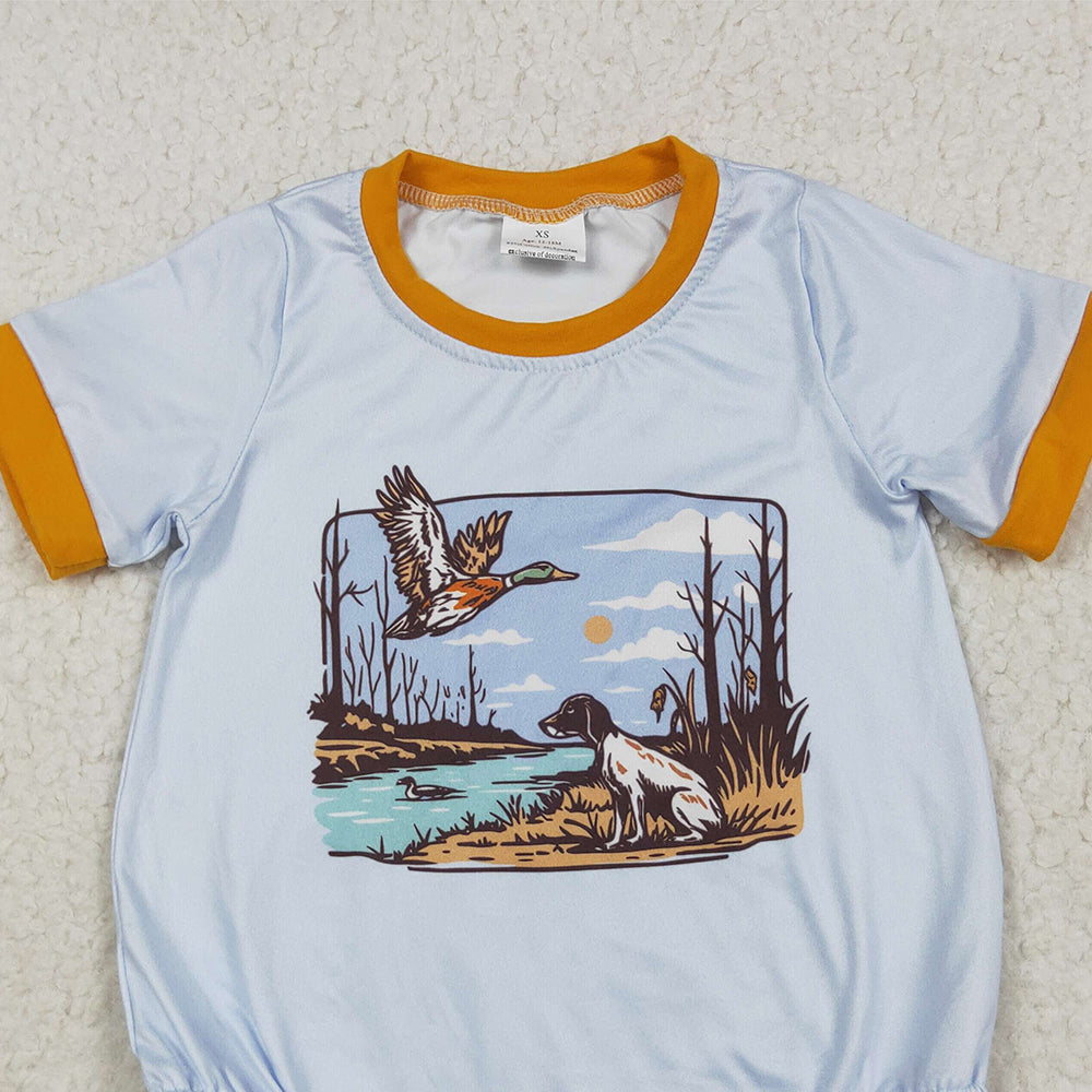 SR3093 8.19 RTS NO MOQ Baby Boys Summer Rompers Baby Boys Blue Short Sleeves Duck Dog Rompers