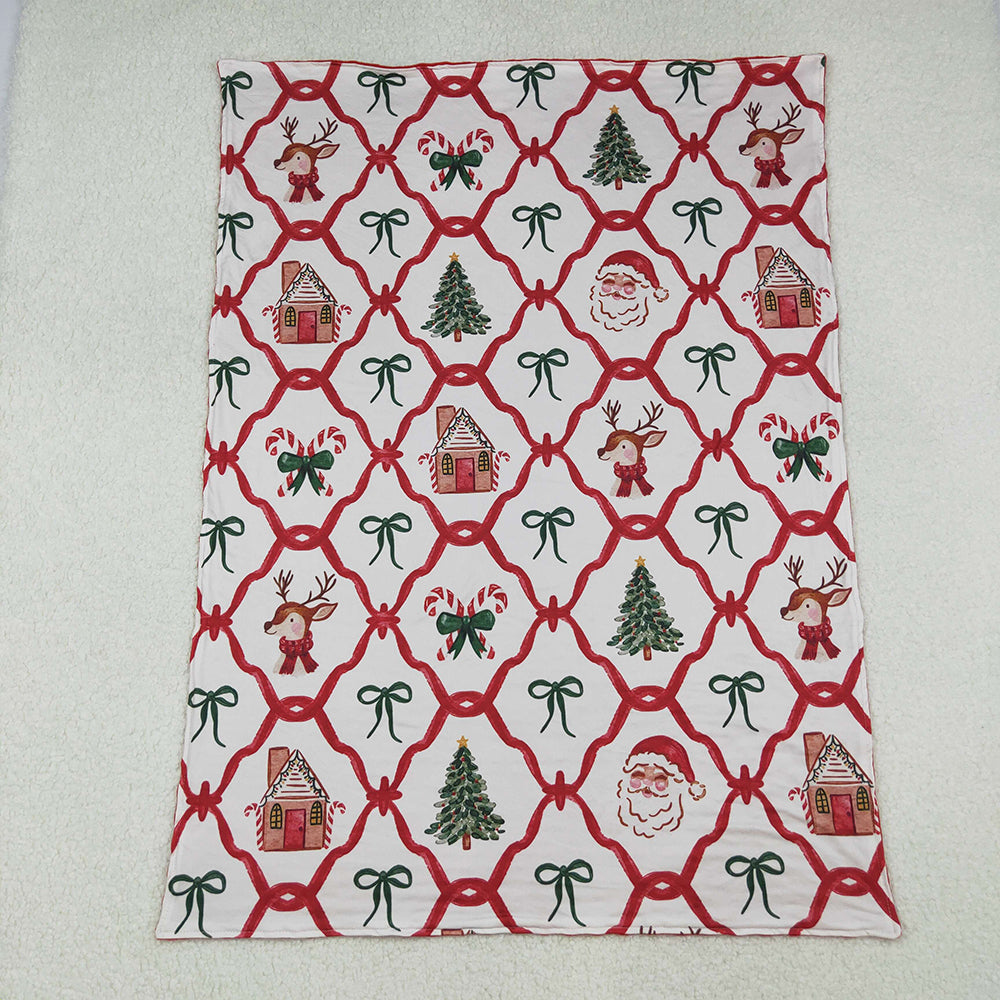RTS NO MOQ (In stock)BL0219 Baby Blankets Deer Santa Candy Cane Christmas Blankets