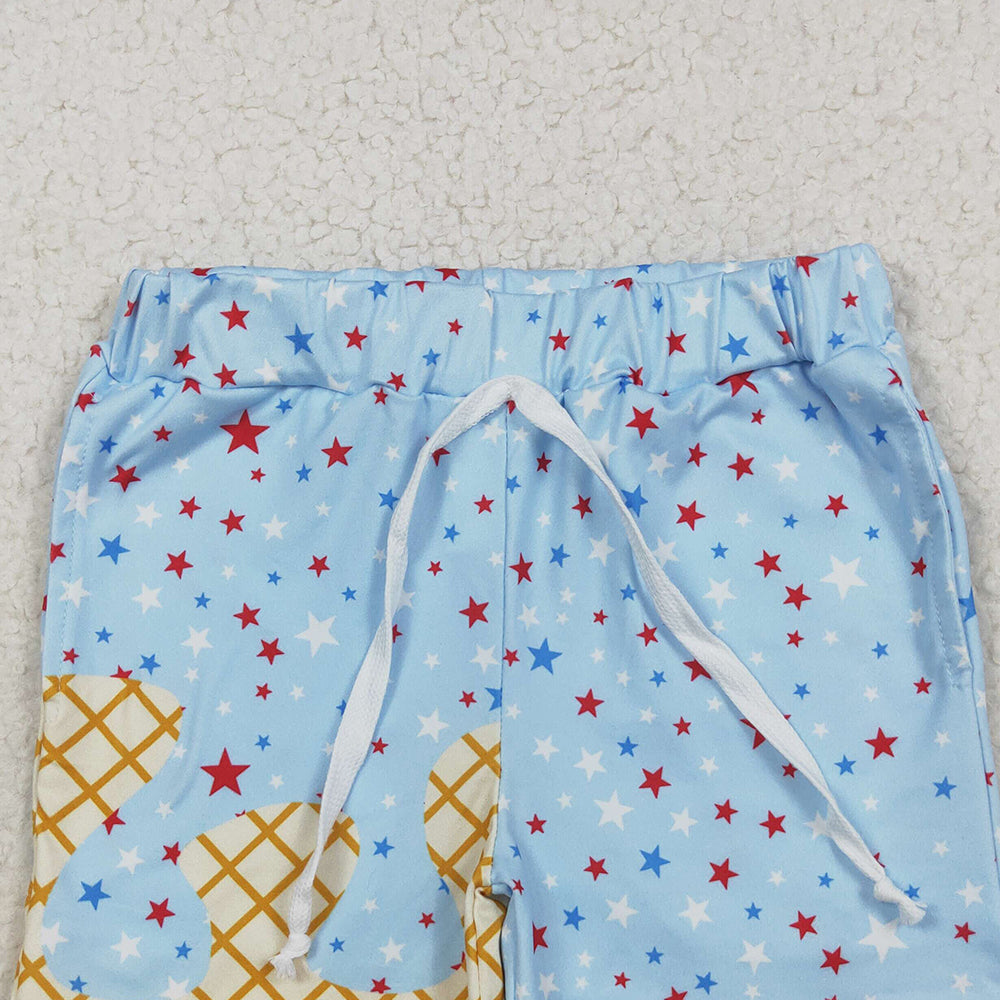 7.08 SS0610 RTS NO MOQ Baby Boys Summer Shorts Baby Boys Light Blue Drip Stars Pockets Team Shorts Bottom