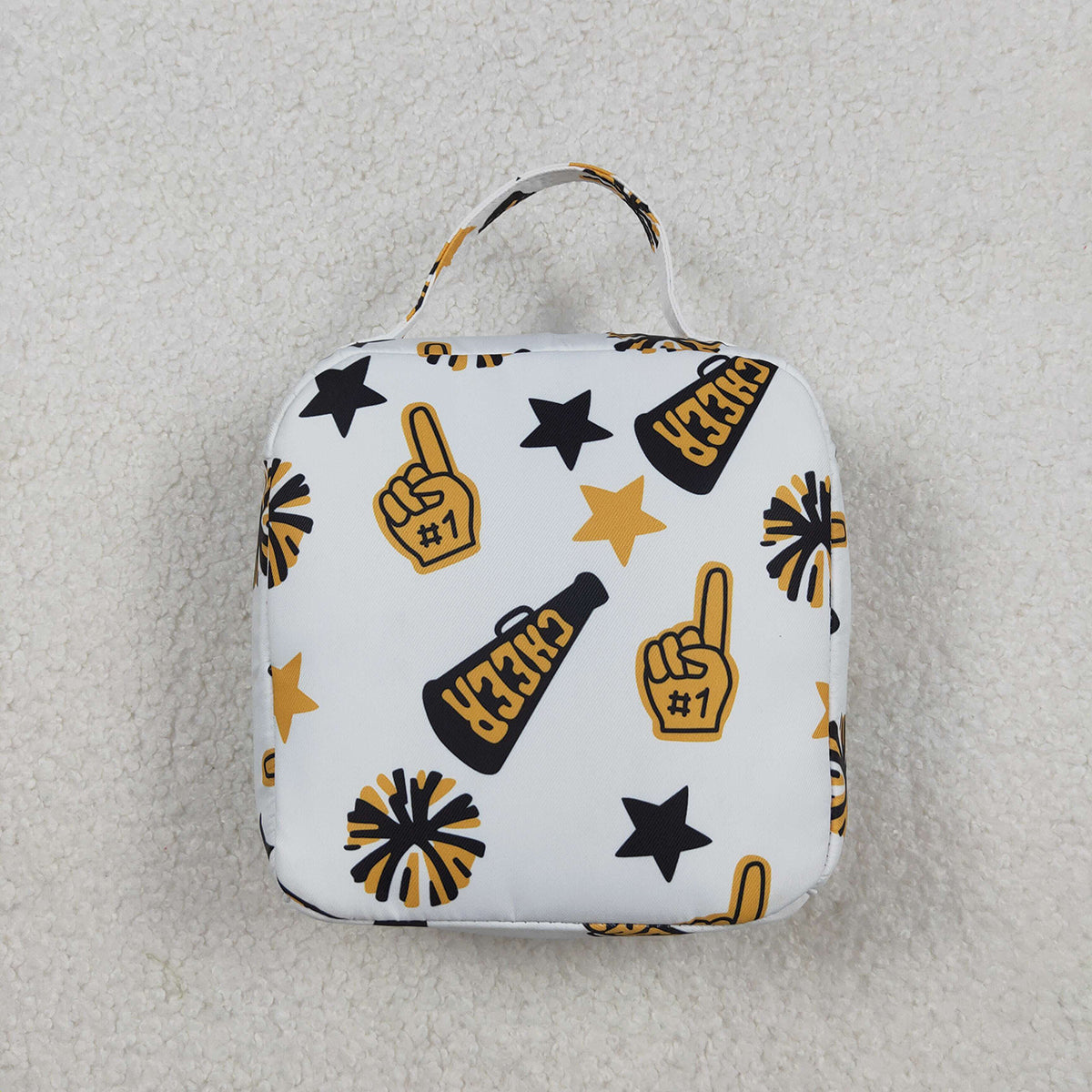 10.21 RTS NO MOQ (In stock)BA0362 Baby Bags Baby Kids Team Black Gold Cheer Fireworks Zipper School Lunch Boxes