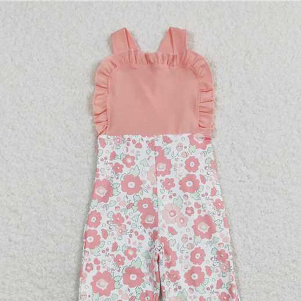 6.07 SR0963 New Rts No Moq 8-9 Days By Air Arrived it Sleeveless pink flower baby girls jumpsuit