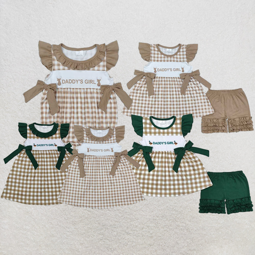 New Rts No Moq 8-9 Days By Air Arrived it Girls Khaki Tunic Short Set with Flutter Sleeves 'Daddy's Girl' Deer Print Top And Matching Shorts for Children's Clothing