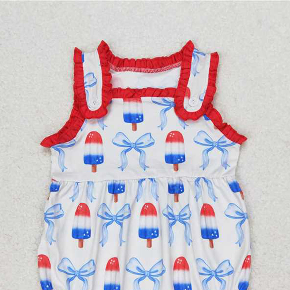 6.11 SR1551 RTS NO MOQ Baby Girls Summer Romper Baby GirlsJuly 4th Patriotic Popsicle Romper