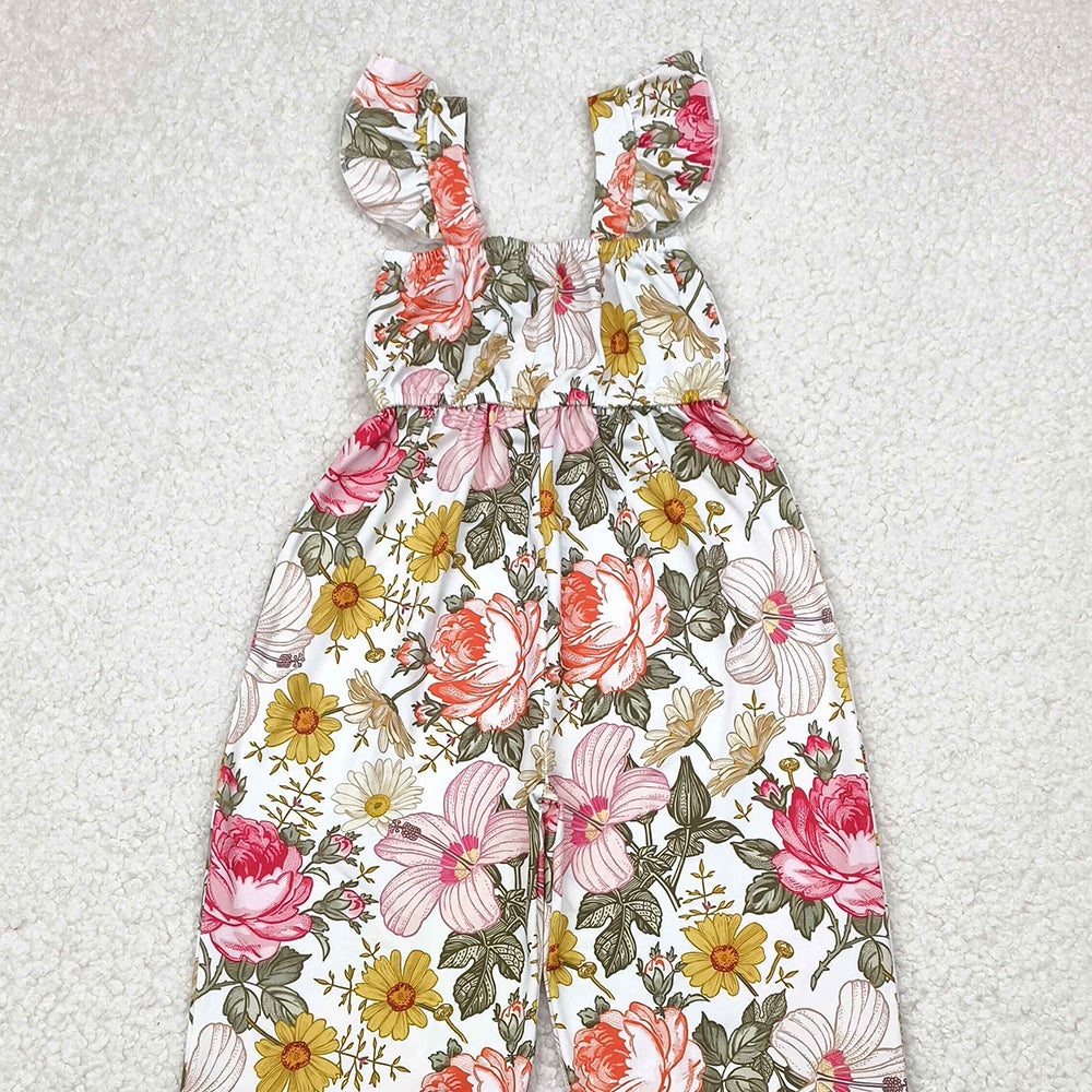 8.27 SR3053RTS NO MOQ Baby Girls Summer Jumpsuits baby girls clothes floral flying sleeve jumpsuit