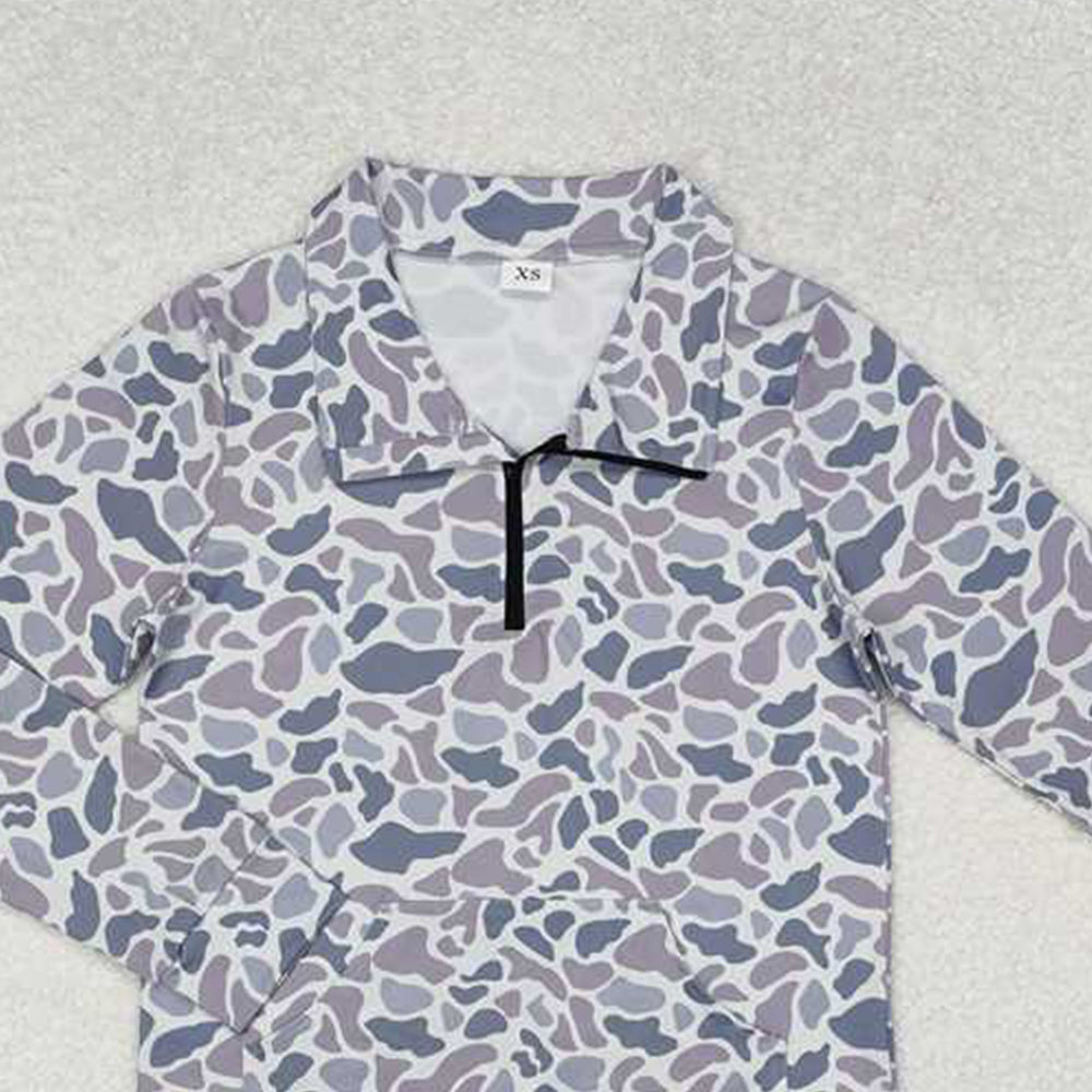 USA Shop (in stock)GT0832Women's Grey Camouflage Pocket Zipper Pullover Adult Hoodie Casual Loose Fit Streetwear