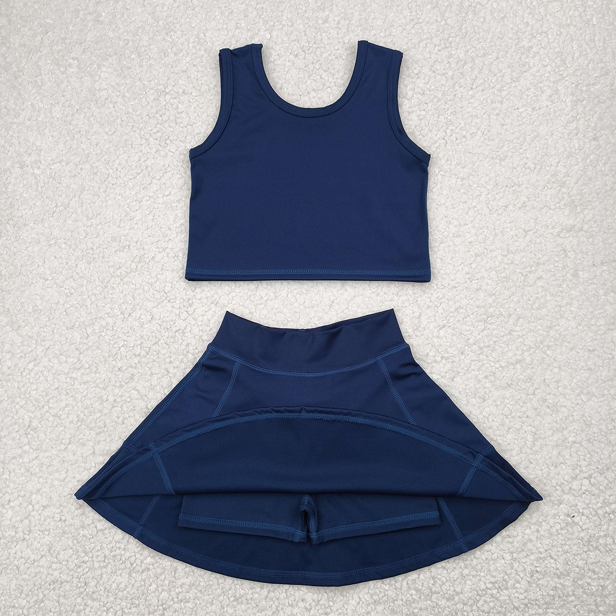 6.16 GSD1987 RTS NO MOQ Baby Girls Yoga Outfits Baby Girls Navy Vest Top Sports Skorts Clothes Sets