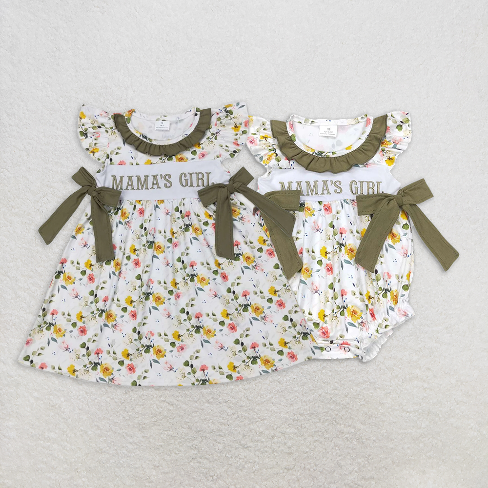 6.16 RTS NO MOQ Mama's girl olive floral bow baby girls romper dress