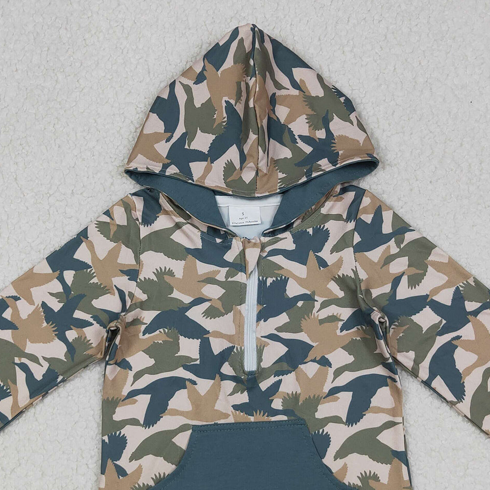 RTS NO MOQ (In stock)BT1301 Baby Boys Long Sleeve Tops Blue Duck Camo Pocket Zipper Southern Hoodies Tops