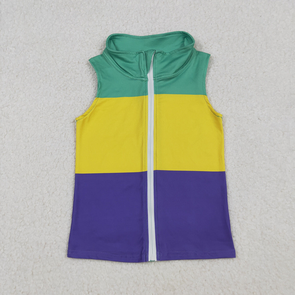 10.11 RTS NO MOQ (In stock)BT1157 Baby Boys Sleeveless Mardigras Patchwork Zip Tops Vests