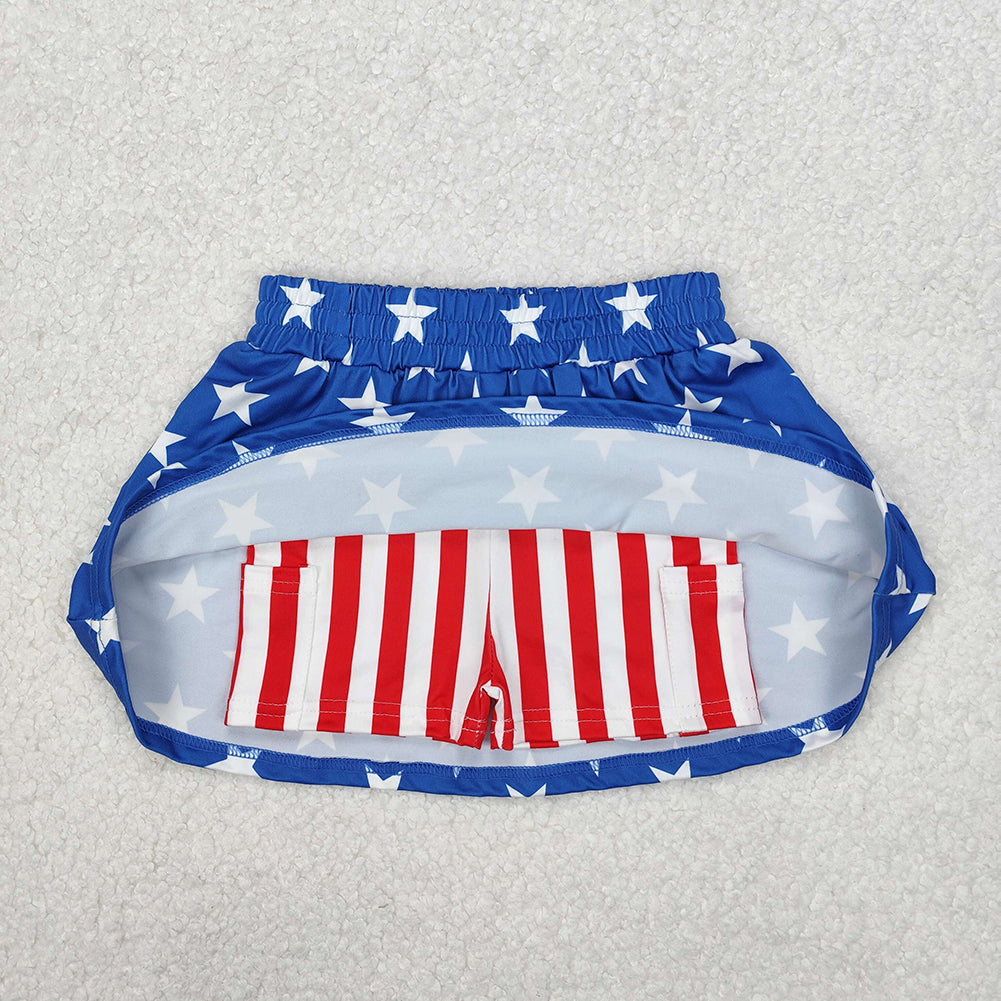 GLK0051Kids Girls Blue Stars Red Stripe 4th of July Skirt Casual Cotton Skirt for Children's Clothing