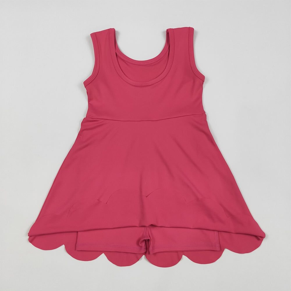 7.05 GSD2352RTS NO MOQ Baby Girls Summer Yoga Dress Baby Girls Hot Pink Sleeveless Yoga Active Knee Length Dresses