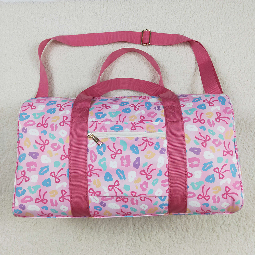 8.22 NO MOQ (In stock)BA0320 Baby Bags Pink Leopard Bows Gym Duffels Weekend Bags