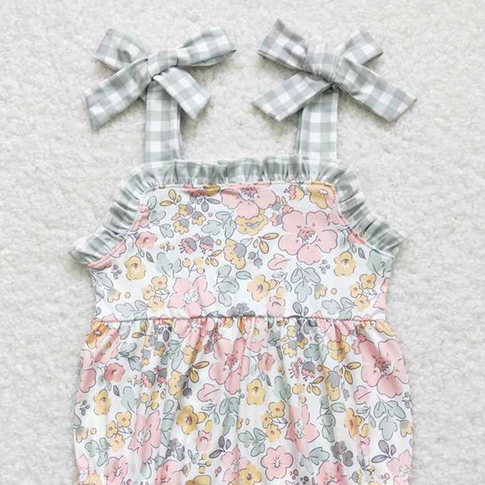 4.30 SR0921 RTS NO MOQ Plaid suspender floral baby girls summer romper