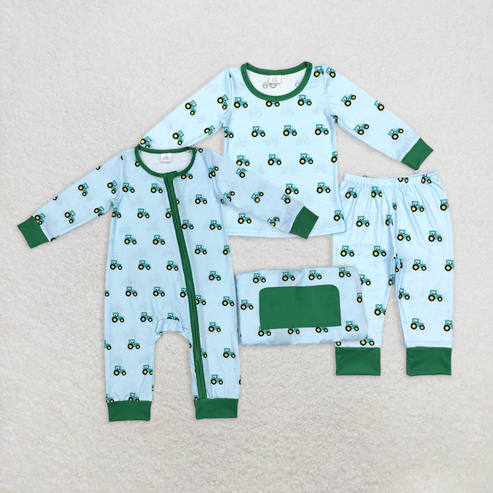 4.08 RTS NO MOQ Green long sleeves tractor kids boys farm pajamas