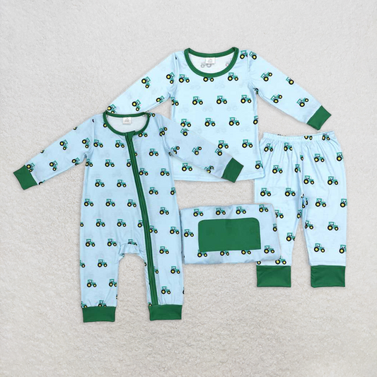 4.08 RTS NO MOQ Green long sleeves tractor kids boys farm pajamas