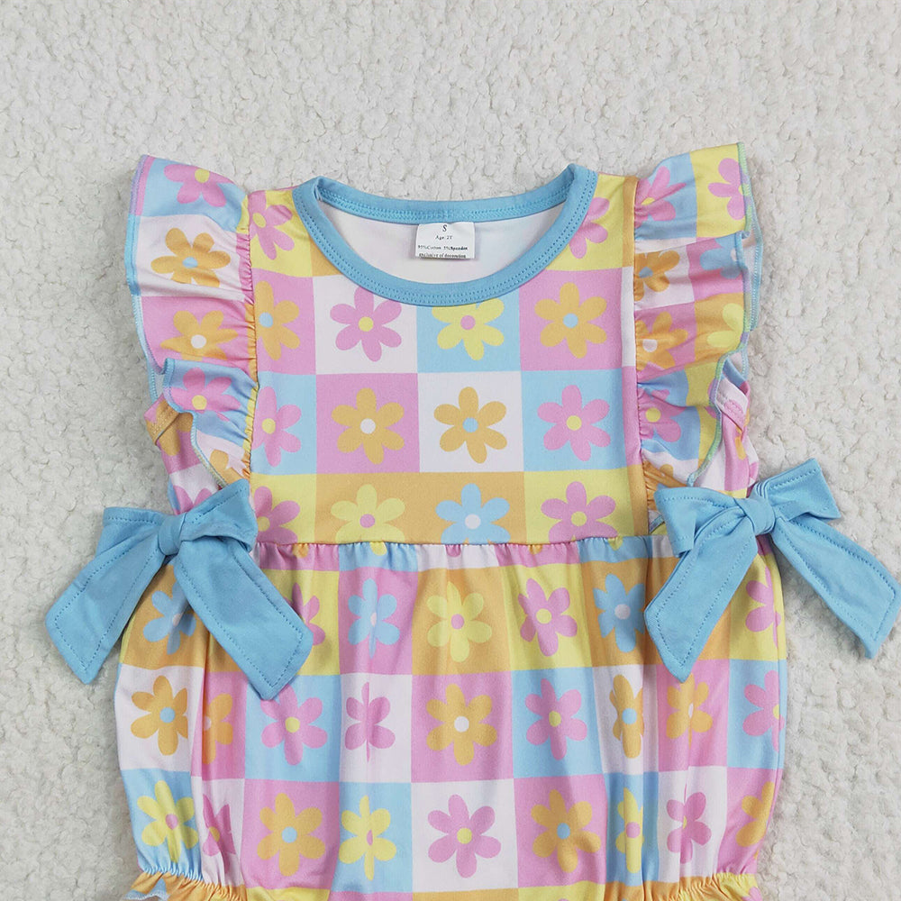 7.01 SR3090 RTS NO MOQ Baby Girls Summer Rompers Baby Girls Flutter Sleeves Bows Flowers Plaid Ruffle Rompers
