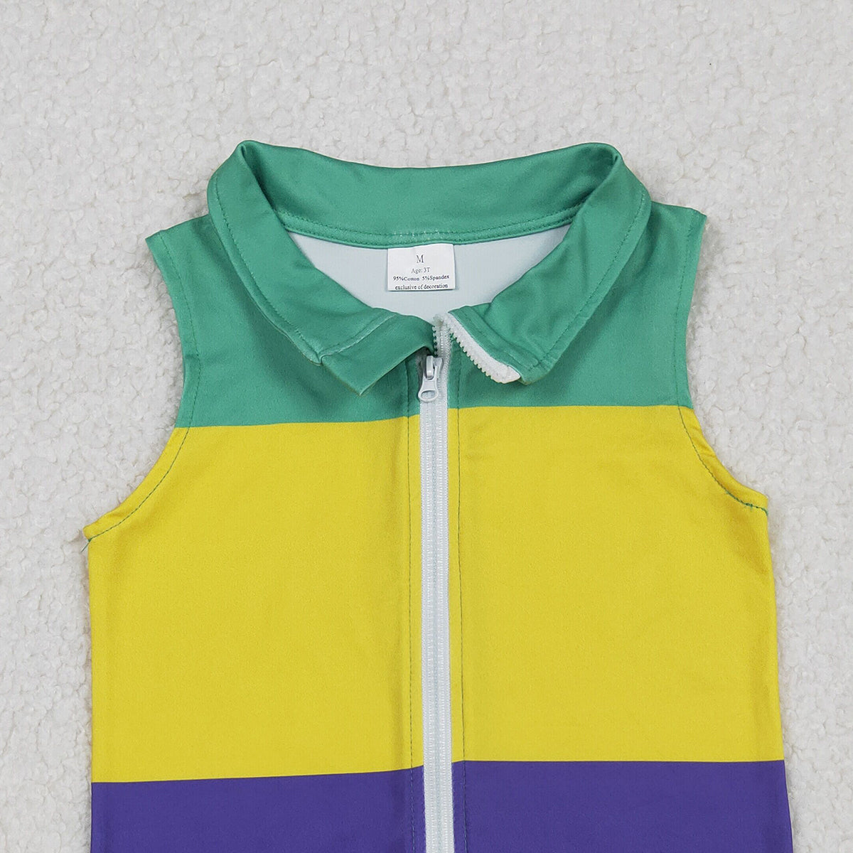10.11 RTS NO MOQ (In stock)BT1157 Baby Boys Sleeveless Mardigras Patchwork Zip Tops Vests