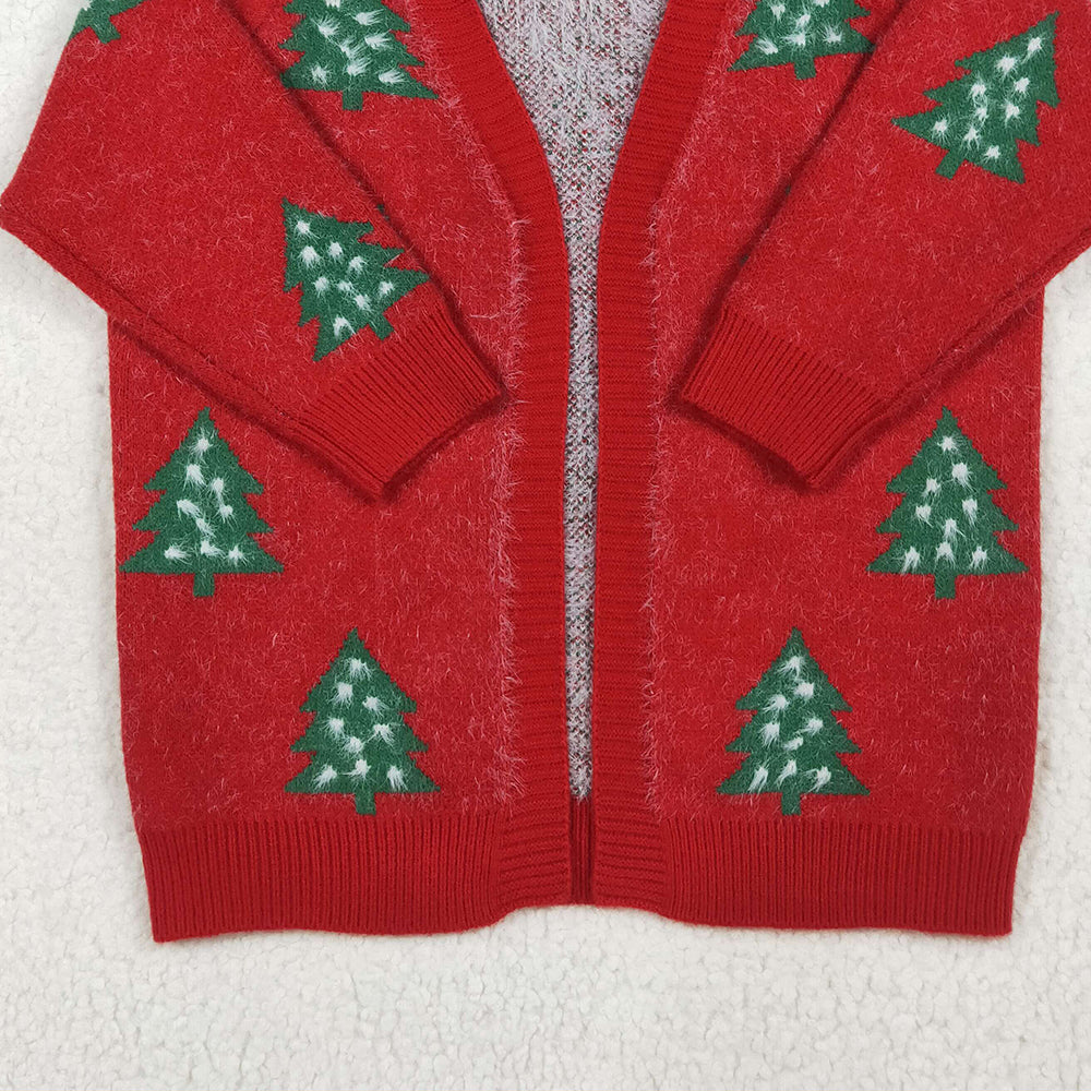 RTS NO MOQ (In stock) GT1114 Baby Girls Long Sleeve Tops Baby Girls Red Christmas Tree Long Sleeve Sweaters