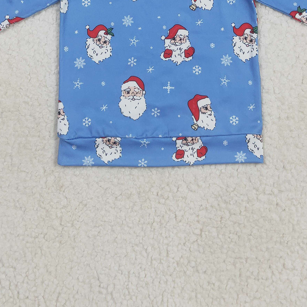 RTS NO MOQ (In stock)BT1289 Baby Boys Long Sleeve Tops Baby Boys Blue Santa Snowflake Christmas Shirts Top
