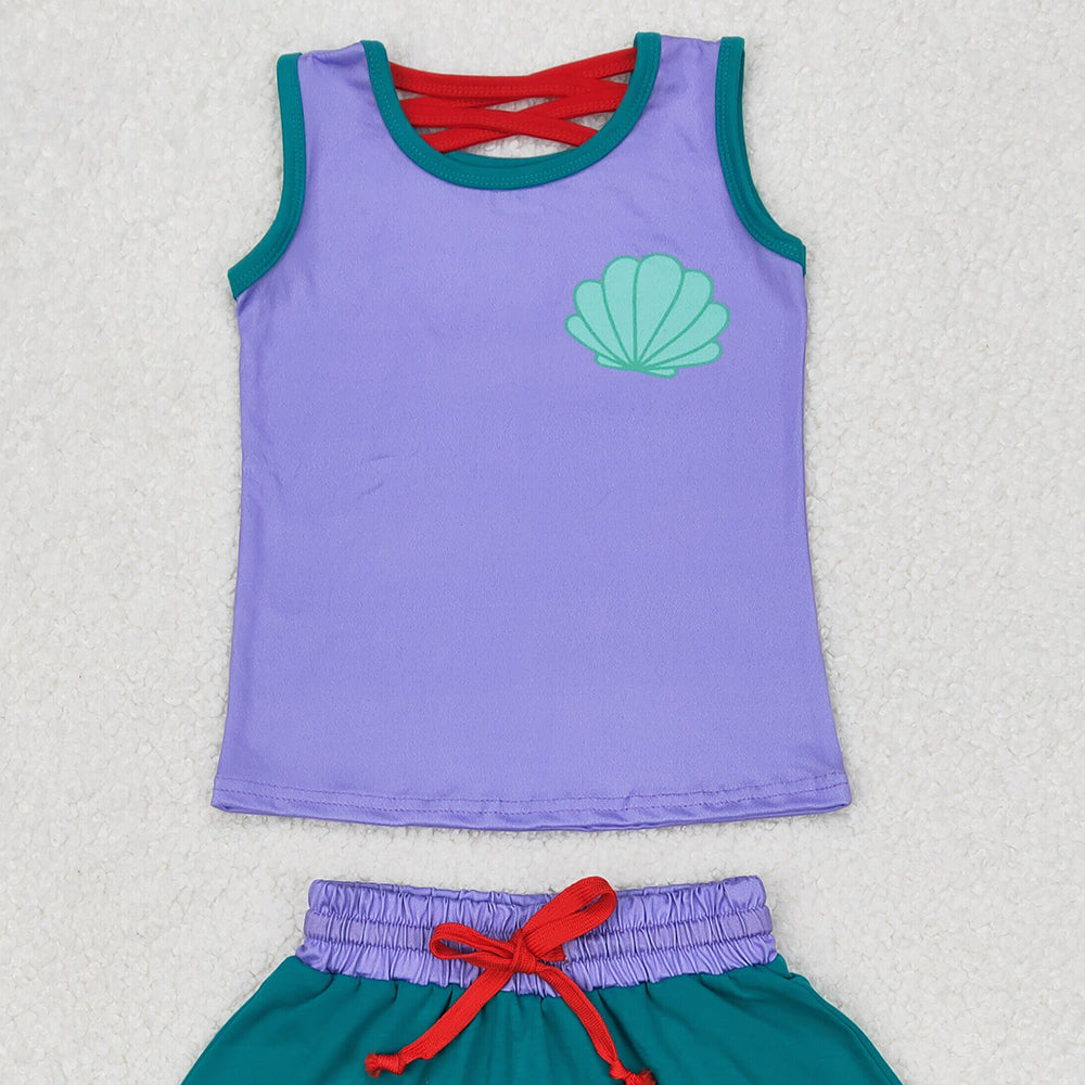 4.22 GSD2064 RTS NO MOQ Purple green sleeveless shell princess top skirt girls clothes