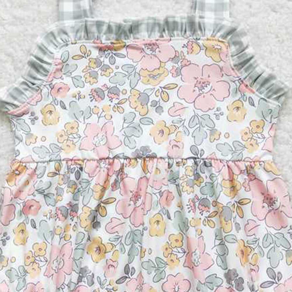 4.30 SR0921 RTS NO MOQ Plaid suspender floral baby girls summer romper