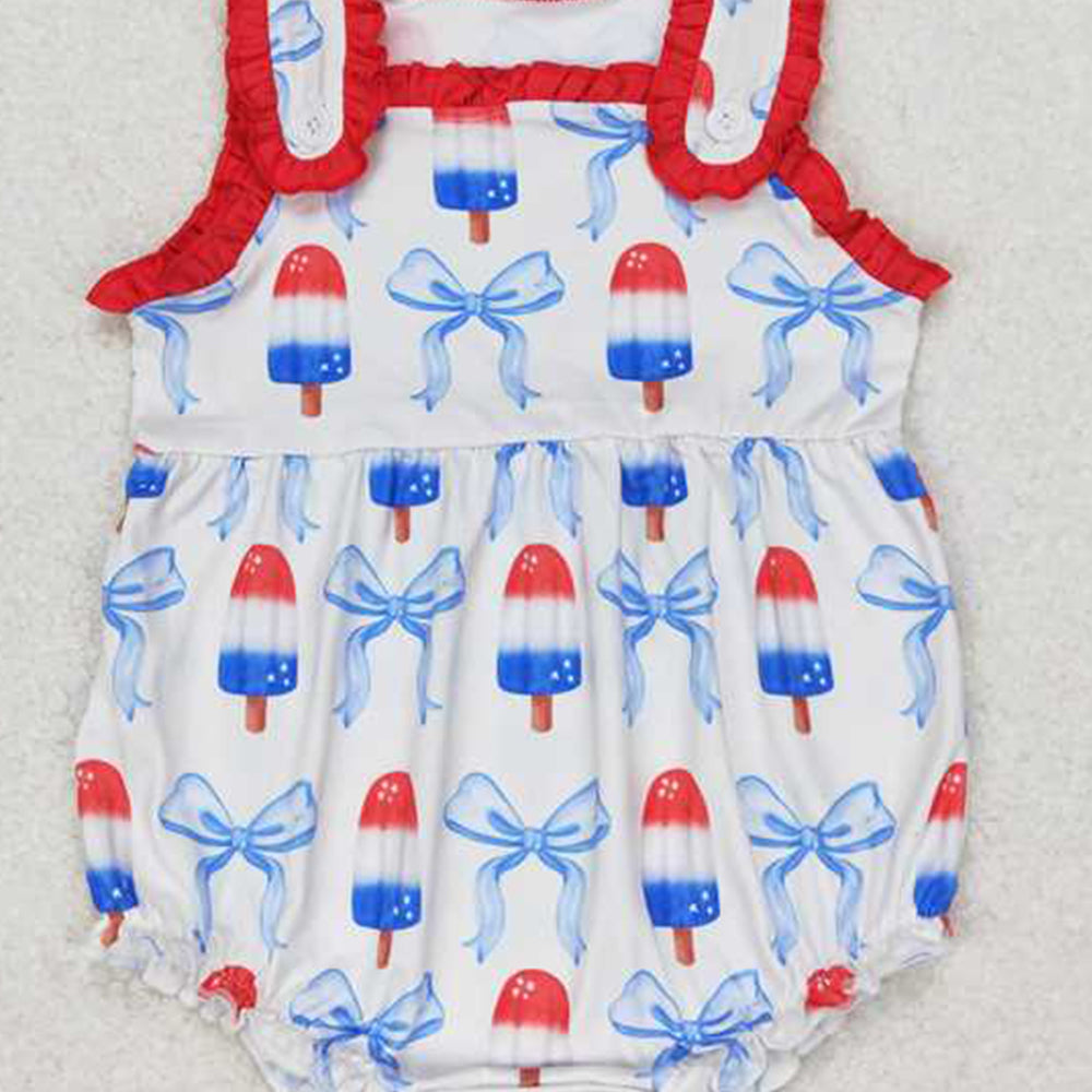 6.11 SR1551 RTS NO MOQ Baby Girls Summer Romper Baby GirlsJuly 4th Patriotic Popsicle Romper