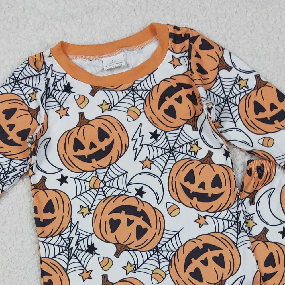 RTS NO MOQ (In stock)BLP1210 Baby Boys Winter Outfits Ghost And Pumpkins Halloween Pajamas Set Top And Pants Outfit
