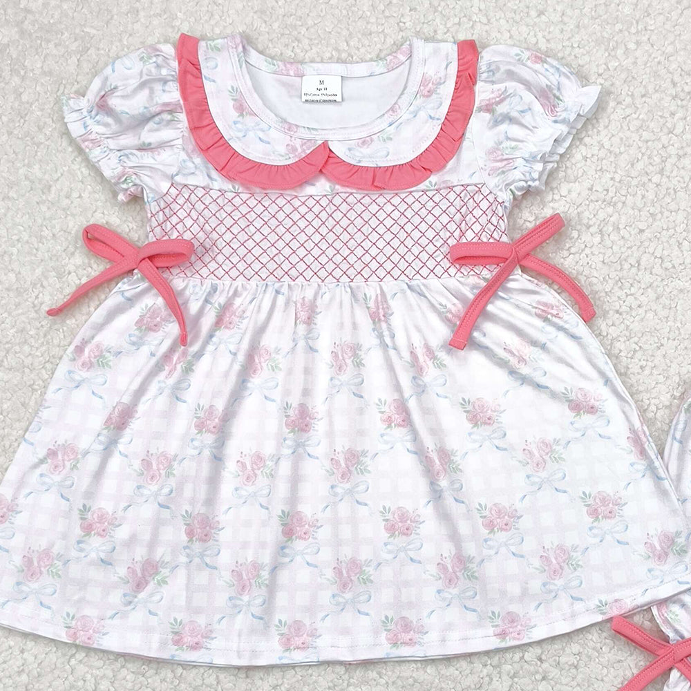 4.09 GSSO2368 RTS NO MOQ Baby Girls Summer Outfits Embroidery Short sleeves floral plaid bow tunic shorts girls clothes