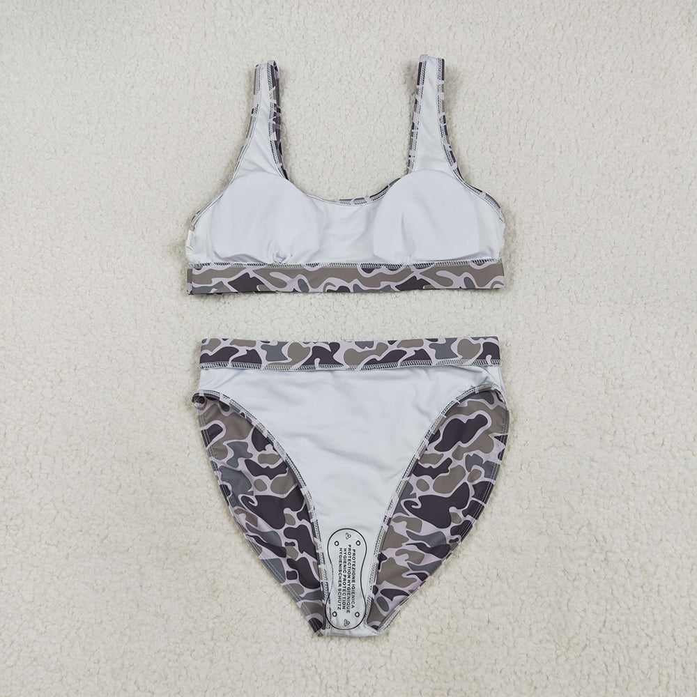 RTS NO MOQ (In stock) S0573+S0574 Adult Women's Swimsuit camo adult women summer swim top Bottomland camo adult women summer swim bottom