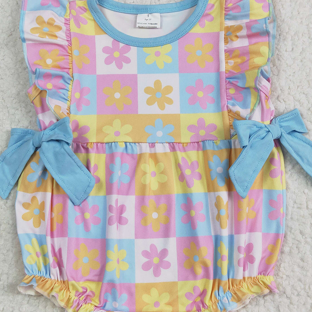 7.01 SR3090 RTS NO MOQ Baby Girls Summer Rompers Baby Girls Flutter Sleeves Bows Flowers Plaid Ruffle Rompers