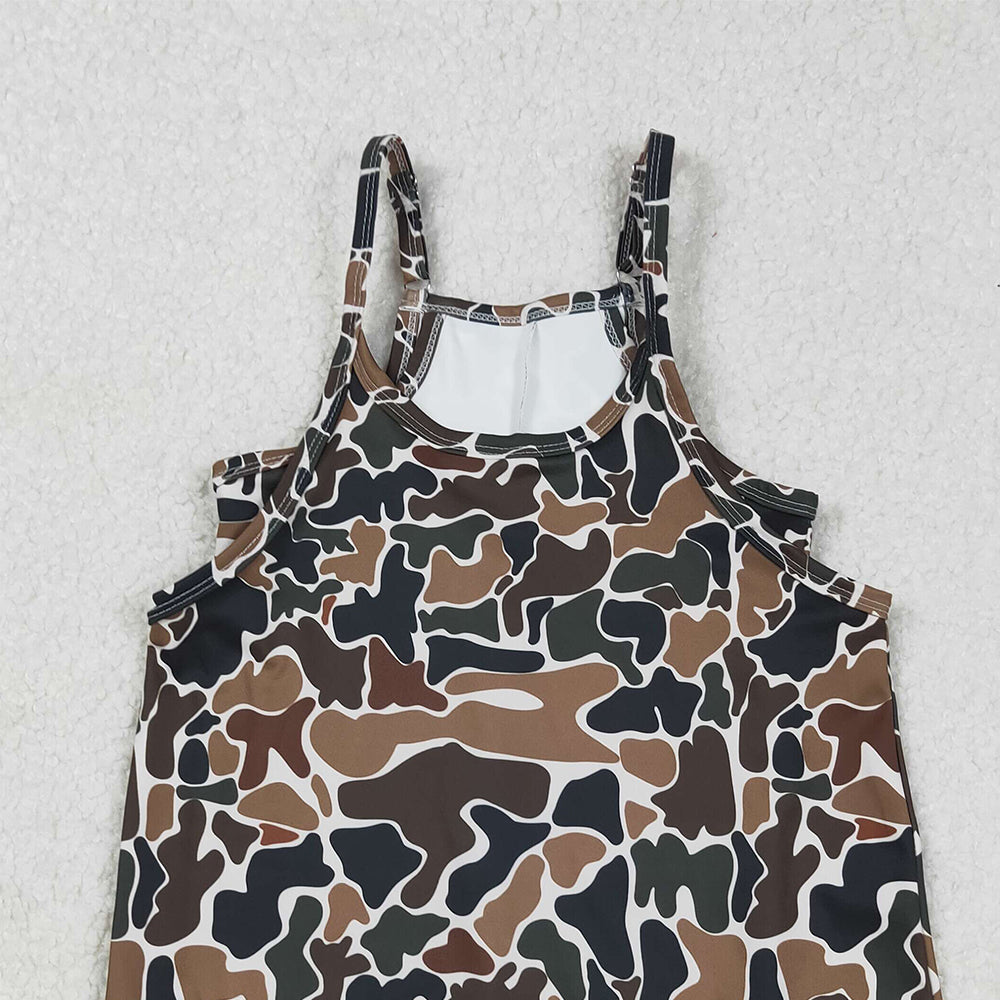 RTS NO MOQ (In stock)GSD2721 Baby Girls Yoga Dress Strap Dark Brown Camouflage Knee-Length Yoga Dress