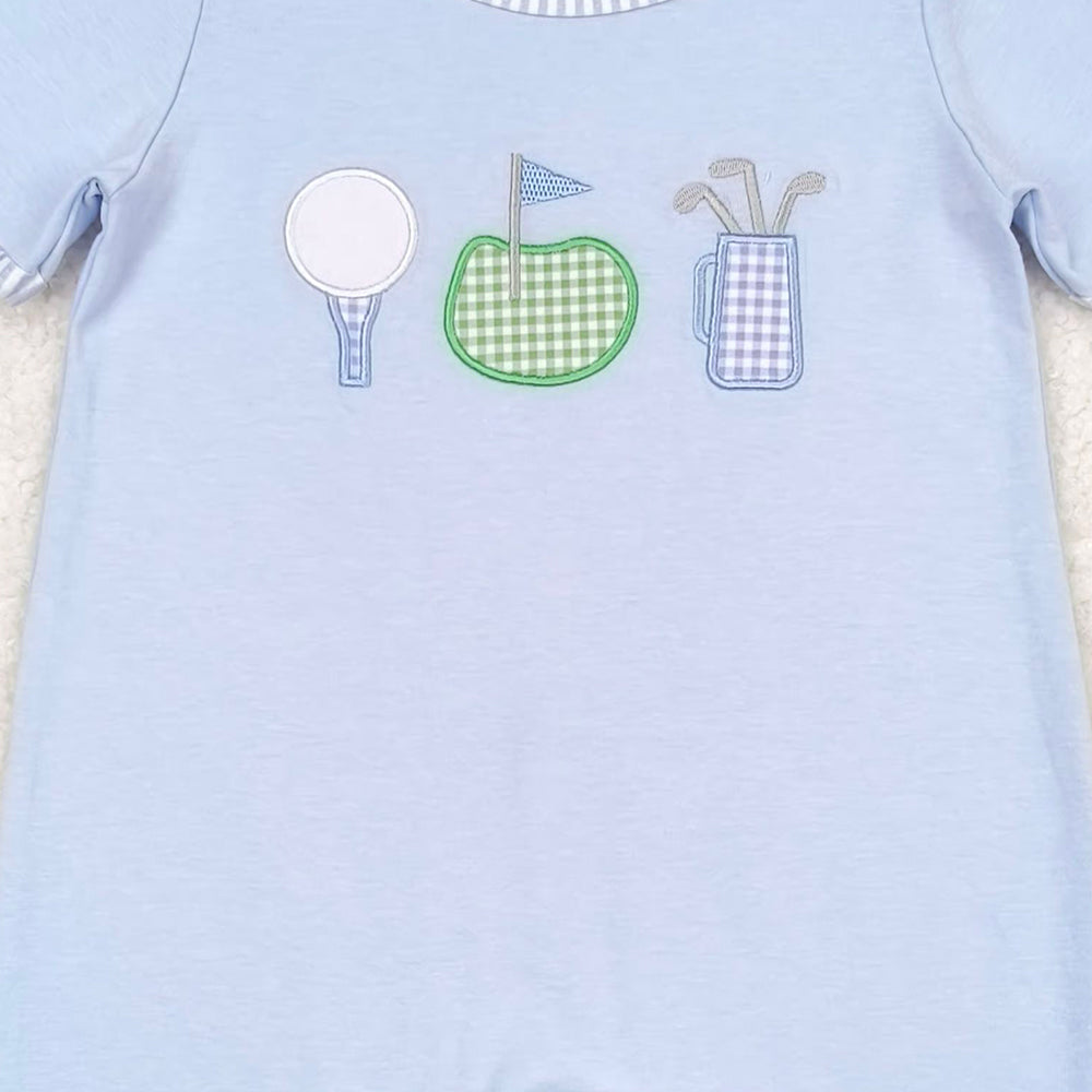 6.24 SR1216 RTS NO MOQ Light blue short sleeves golf baby boys romper