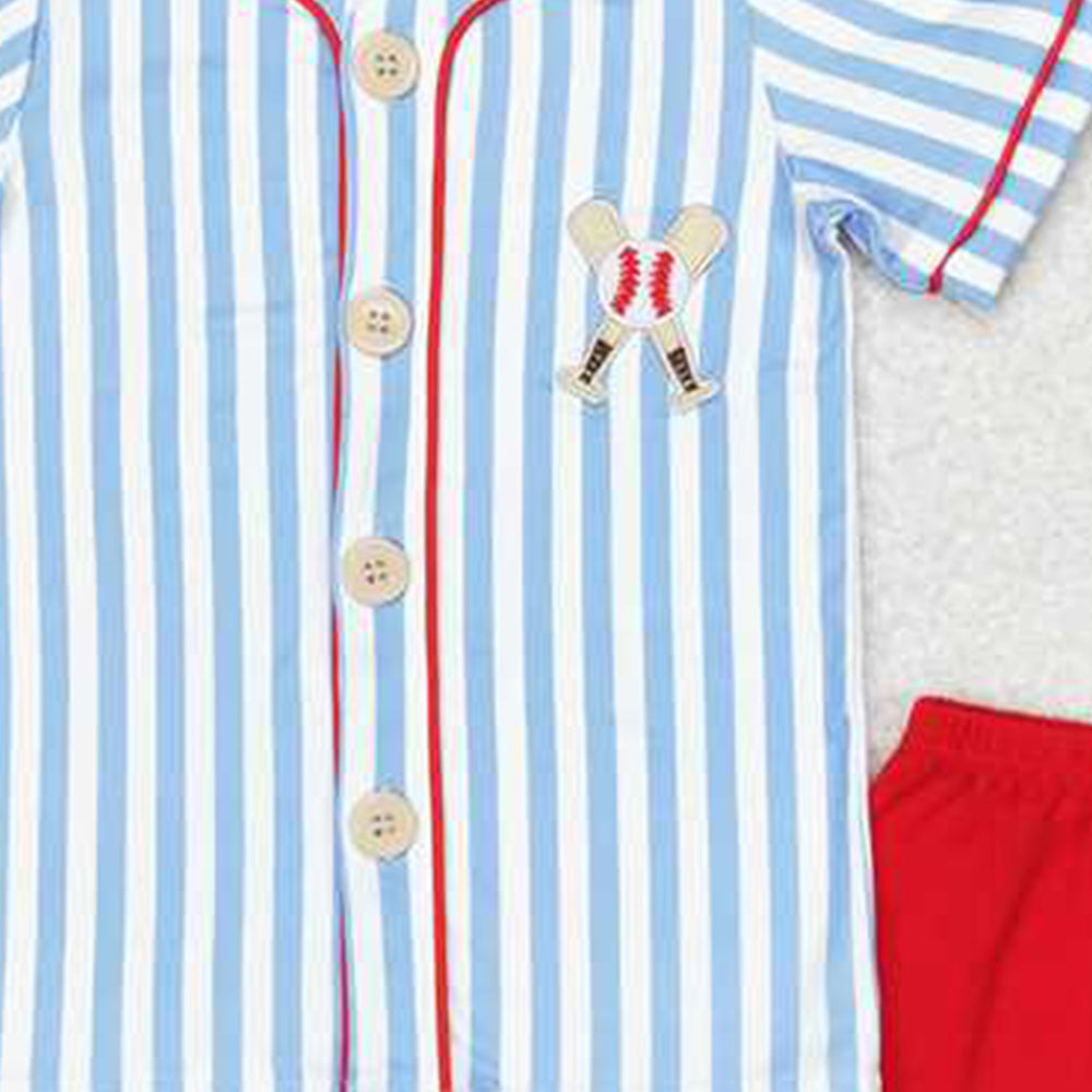 BSSO0800 RTS NO MOQ Short sleeves stripe baseball kids boys clothing set