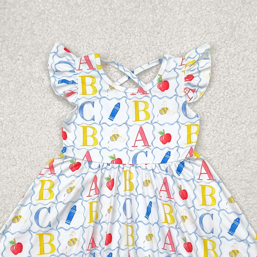 6.20 GSD2258 RTS NO MOQ Baby Girls Summer Dress baby girl clothes back to school flying sleeve dress