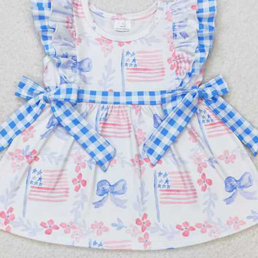 4.08 GBO0363 RTS NO MOQ Baby Girls Summer Outfits Baby Girls July 4th Flag Bow Bummie Set
